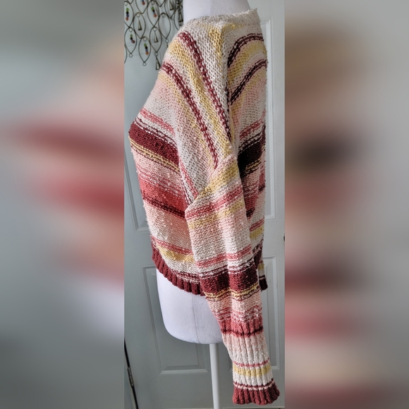 Billabong Cropped Sweater Women's S Cream & Red 100% Cotton Rough Knit  Dolman S - Picture 2 of 14